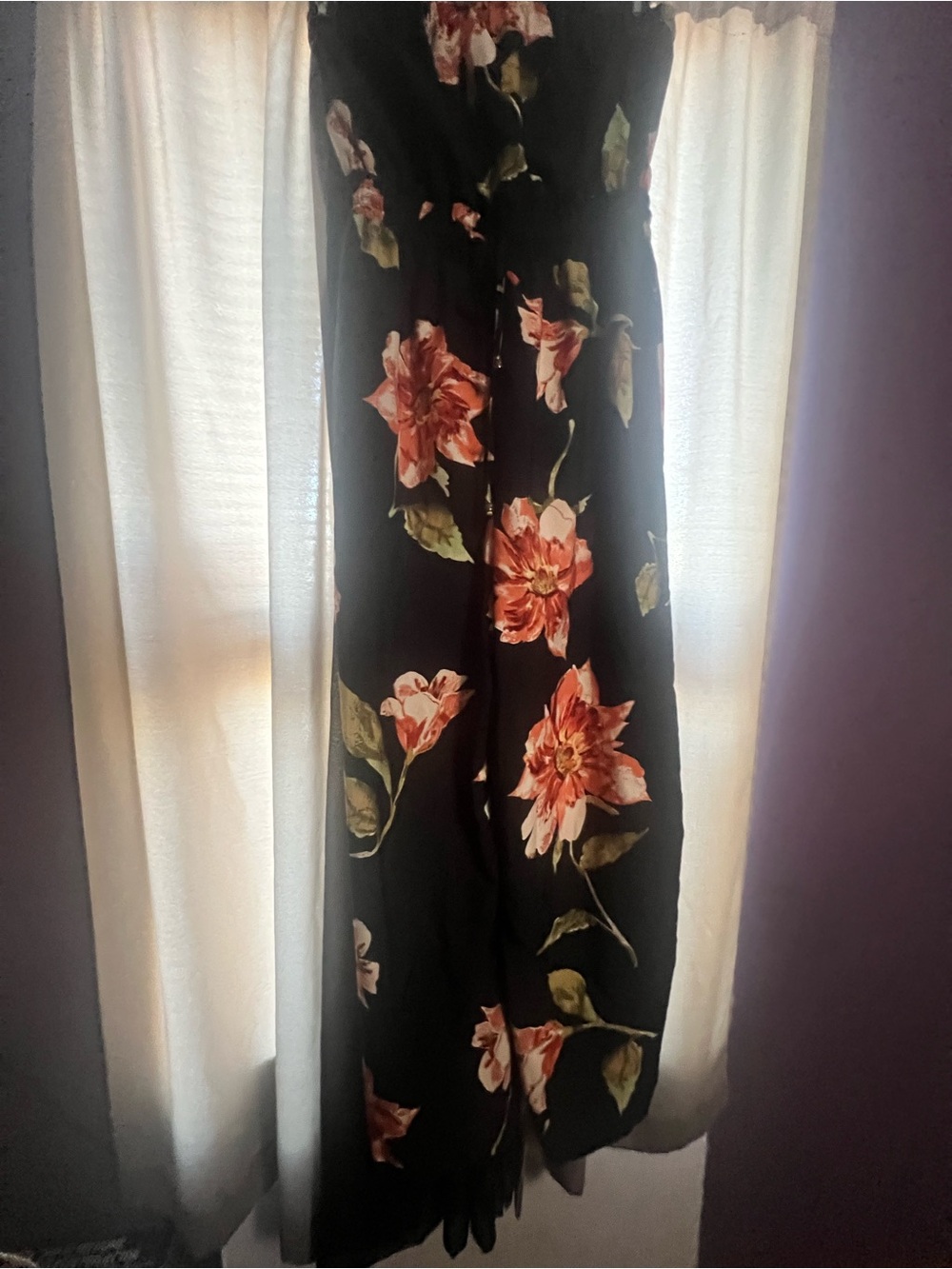 Black Floral Jump Suit with Coral Blooms
